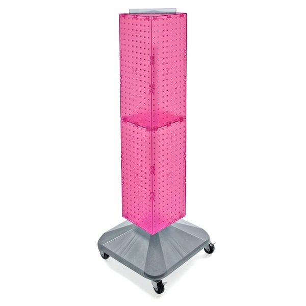 4-Sided Pegboard Floor Spinner Rack w/ Wheels. Pink 8"W x 48"H, PK3